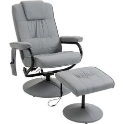 HOMCOM Fauteuil De Massage Et Relaxation électrique Pivotant Inclinable Avec Repose-pied Revêtement Synthétique Gris - Gris