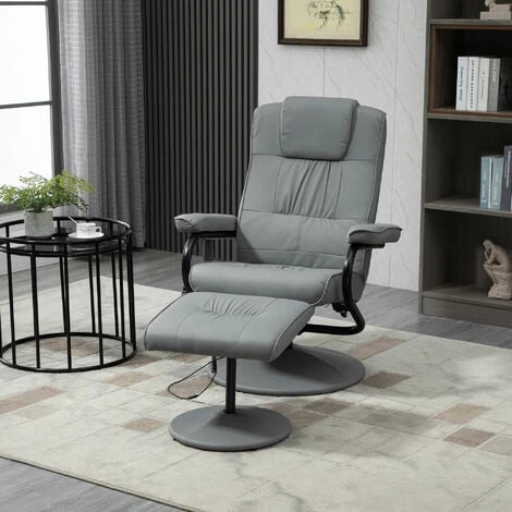 HOMCOM Fauteuil De Massage Et Relaxation électrique Pivotant Inclinable Avec Repose-pied Revêtement Synthétique Gris - Gris 4 HOMCOM Fauteuil De Massage Et Relaxation électrique Pivotant Inclinable Avec Repose-pied Revêtement Synthétique Gris - Gris – Image 2