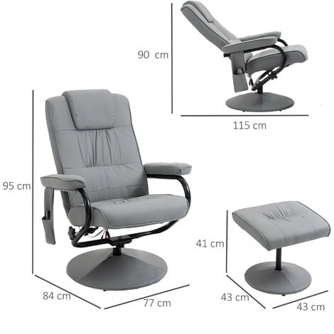 HOMCOM Fauteuil De Massage Et Relaxation électrique Pivotant Inclinable Avec Repose-pied Revêtement Synthétique Gris - Gris 5 HOMCOM Fauteuil De Massage Et Relaxation électrique Pivotant Inclinable Avec Repose-pied Revêtement Synthétique Gris - Gris – Image 3