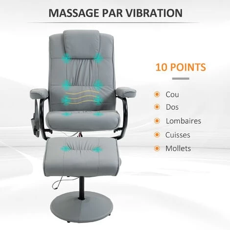 HOMCOM Fauteuil De Massage Et Relaxation électrique Pivotant Inclinable Avec Repose-pied Revêtement Synthétique Gris - Gris 6 HOMCOM Fauteuil De Massage Et Relaxation électrique Pivotant Inclinable Avec Repose-pied Revêtement Synthétique Gris - Gris – Image 4