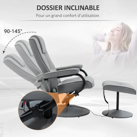 HOMCOM Fauteuil De Massage Et Relaxation électrique Pivotant Inclinable Avec Repose-pied Revêtement Synthétique Gris - Gris 7 HOMCOM Fauteuil De Massage Et Relaxation électrique Pivotant Inclinable Avec Repose-pied Revêtement Synthétique Gris - Gris – Image 5