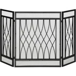 HOMCOM Grille De Protection Pour Cheminée - Pare-feu Large Pour Cheminée Ou Poêle - Pare-étincelles - Barrière De Sécurité - 3 Volets Pliables - Métal Noir - Noir