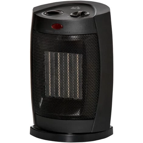 HOMCOM Chauffage Soufflant Oscillant 1500 W - Mini Radiateur Céramique PTC - 3 Niveaux De Puissance - Chauffage D'appoint Noir - Noir 3 HOMCOM Chauffage Soufflant Oscillant 1500 W - Mini Radiateur Céramique PTC - 3 Niveaux De Puissance - Chauffage D'appoint Noir - Noir