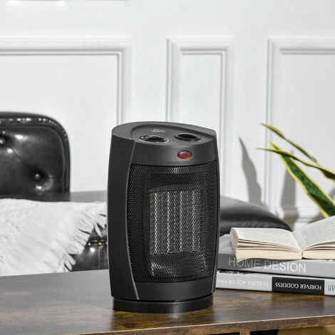 HOMCOM Chauffage Soufflant Oscillant 1500 W - Mini Radiateur Céramique PTC - 3 Niveaux De Puissance - Chauffage D'appoint Noir - Noir 4 HOMCOM Chauffage Soufflant Oscillant 1500 W - Mini Radiateur Céramique PTC - 3 Niveaux De Puissance - Chauffage D'appoint Noir - Noir – Image 2