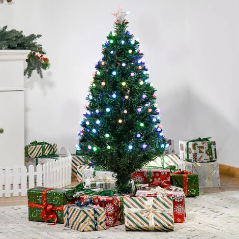 HOMCOM Sapin De Noël Artificiel Lumineux Fibre Optique LED 130 Ampoules Multicolores Ø 60 X 120H Cm 130 Branches étoile Sommet Brillante Vert - Vert 4 HOMCOM Sapin De Noël Artificiel Lumineux Fibre Optique LED 130 Ampoules Multicolores Ø 60 X 120H Cm 130 Branches étoile Sommet Brillante Vert - Vert – Image 2