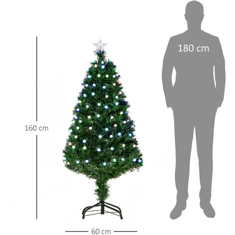 HOMCOM Sapin De Noël Artificiel Lumineux Fibre Optique LED 130 Ampoules Multicolores Ø 60 X 120H Cm 130 Branches étoile Sommet Brillante Vert - Vert 5 HOMCOM Sapin De Noël Artificiel Lumineux Fibre Optique LED 130 Ampoules Multicolores Ø 60 X 120H Cm 130 Branches étoile Sommet Brillante Vert - Vert – Image 3