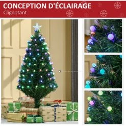 HOMCOM Sapin De Noël Artificiel Lumineux Fibre Optique LED 130 Ampoules Multicolores Ø 60 X 120H Cm 130 Branches étoile Sommet Brillante Vert - Vert 11 HOMCOM Sapin De Noël Artificiel Lumineux Fibre Optique LED 130 Ampoules Multicolores Ø 60 X 120H Cm 130 Branches étoile Sommet Brillante Vert - Vert -France HOMCOM Soldes 2022 41318228 5