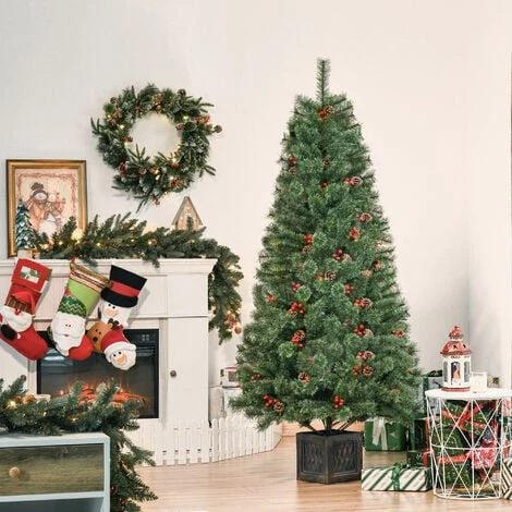 HOMCOM Sapin De Noël Artificiel Ø 90 X 180H Cm - 434 Branches épines Imitation Nordmann Grand Réalisme - 49 Houx, 49 Pommes De Pin, Pot Inclus - Métal PVC PP Marron Vert - Vert 4 HOMCOM Sapin De Noël Artificiel Ø 90 X 180H Cm - 434 Branches épines Imitation Nordmann Grand Réalisme - 49 Houx, 49 Pommes De Pin, Pot Inclus - Métal PVC PP Marron Vert - Vert – Image 2