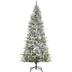 HOMCOM Sapin De Noël Artificiel Enneigé Lumineux LED X 250 Multicolore Ø 112 X 210H Cm 829 Branches Vert Blanc - Blanc