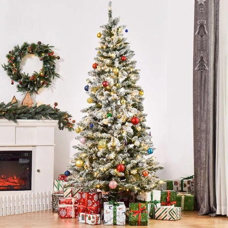 HOMCOM Sapin De Noël Artificiel Enneigé Lumineux LED X 250 Multicolore Ø 112 X 210H Cm 829 Branches Vert Blanc - Blanc 4 HOMCOM Sapin De Noël Artificiel Enneigé Lumineux LED X 250 Multicolore Ø 112 X 210H Cm 829 Branches Vert Blanc - Blanc – Image 2