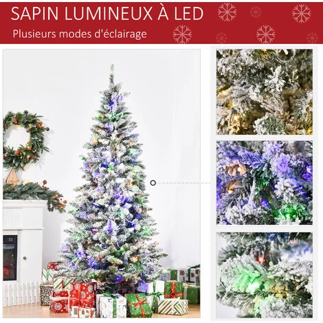 HOMCOM Sapin De Noël Artificiel Enneigé Lumineux LED X 250 Multicolore Ø 112 X 210H Cm 829 Branches Vert Blanc - Blanc 7 HOMCOM Sapin De Noël Artificiel Enneigé Lumineux LED X 250 Multicolore Ø 112 X 210H Cm 829 Branches Vert Blanc - Blanc – Image 5