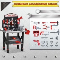 HOMCOM Etabli Et Outils Pour Enfant - Jeu D'imitation Bricolage - Nombreux Accessoires Plus De 50 Pièces & Outils Variés - PP Noir Gris Rouge - Noir -France HOMCOM Soldes 2022 41918967 5