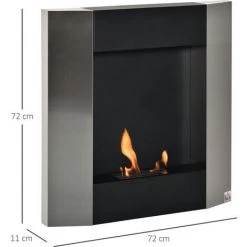 HOMCOM Cheminée Bioéthanol Murale Design Contemporain Convexe - Brûleur 0,7 L - Contrôle De Flamme Et Manche Inclus - Acier Inox. Brossé Et Noir -France HOMCOM Soldes 2022 41918977 3