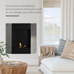 HOMCOM Cheminée Bioéthanol Murale Design Contemporain Convexe - Brûleur 0,7 L - Contrôle De Flamme Et Manche Inclus - Acier Inox. Brossé Et Noir -France HOMCOM Soldes 2022 41918977 5
