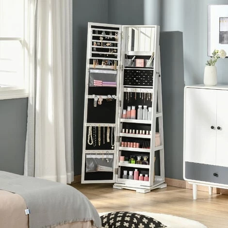 HOMCOM Armoire à Bijoux Pivotante Verrouillable Avec Miroir - Armoire Bijoux Multi-rangement - MDF Gris Clair - Gris 4 HOMCOM Armoire à Bijoux Pivotante Verrouillable Avec Miroir - Armoire Bijoux Multi-rangement - MDF Gris Clair - Gris – Image 2