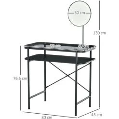 HOMCOM Coiffeuse Design Contemporain Table De Maquillage Plateau Verre Trempé étagère Miroir Pivotant Métal Noir 9 HOMCOM Coiffeuse Design Contemporain Table De Maquillage Plateau Verre Trempé étagère Miroir Pivotant Métal Noir -France HOMCOM Soldes 2022 41918988 3