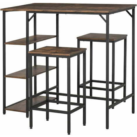 HOMCOM Ensemble Table De Bar 3 étagères 2 Tabourets Style Industriel Métal Noir Aspect Vieux Bois Veinage 3 HOMCOM Ensemble Table De Bar 3 étagères 2 Tabourets Style Industriel Métal Noir Aspect Vieux Bois Veinage
