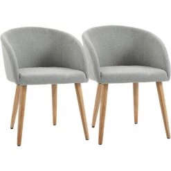 HOMCOM Chaises De Visiteur Design Scandinave - Lot De 2 Chaises - Pieds Inclinés Effilés Bois Caoutchouc - Assise Dossier Accoudoirs Ergonomiques Aspect Lin Gris - Gris