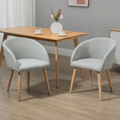 HOMCOM Chaises De Visiteur Design Scandinave - Lot De 2 Chaises - Pieds Inclinés Effilés Bois Caoutchouc - Assise Dossier Accoudoirs Ergonomiques Aspect Lin Gris - Gris 6 HOMCOM Chaises De Visiteur Design Scandinave - Lot De 2 Chaises - Pieds Inclinés Effilés Bois Caoutchouc - Assise Dossier Accoudoirs Ergonomiques Aspect Lin Gris - Gris – Image 4