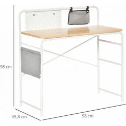 HOMCOM Bureau Informatique 2 Pochettes De Rangement Grise Panneau Métal Blanc Aspect Bois Clair - Beige -France HOMCOM Soldes 2022 41919000 3