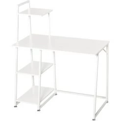 HOMCOM Bureau Informatique Design Contemporain 3 étagères Panneaux De Particules Châssis Métal Blanc