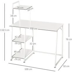 HOMCOM Bureau Informatique Design Contemporain 3 étagères Panneaux De Particules Châssis Métal Blanc 9 HOMCOM Bureau Informatique Design Contemporain 3 étagères Panneaux De Particules Châssis Métal Blanc -France HOMCOM Soldes 2022 41919001 3