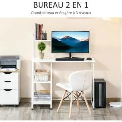 HOMCOM Bureau Informatique Design Contemporain 3 étagères Panneaux De Particules Châssis Métal Blanc 10 HOMCOM Bureau Informatique Design Contemporain 3 étagères Panneaux De Particules Châssis Métal Blanc -France HOMCOM Soldes 2022 41919001 4