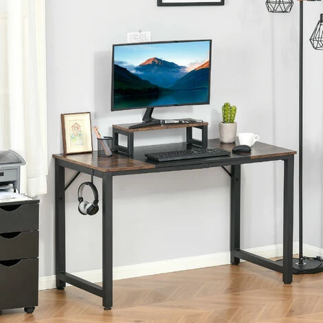 HOMCOM Bureau Design Industriel - Support écran Intégré - Châssis Métal Noir Grand Plateau Panneaux Particules Bicolore Noir Et Boisé 4 HOMCOM Bureau Design Industriel - Support écran Intégré - Châssis Métal Noir Grand Plateau Panneaux Particules Bicolore Noir Et Boisé – Image 2