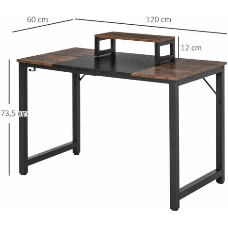 HOMCOM Bureau Design Industriel - Support écran Intégré - Châssis Métal Noir Grand Plateau Panneaux Particules Bicolore Noir Et Boisé 5 HOMCOM Bureau Design Industriel - Support écran Intégré - Châssis Métal Noir Grand Plateau Panneaux Particules Bicolore Noir Et Boisé – Image 3