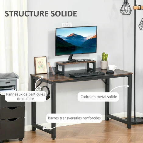 HOMCOM Bureau Design Industriel - Support écran Intégré - Châssis Métal Noir Grand Plateau Panneaux Particules Bicolore Noir Et Boisé 6 HOMCOM Bureau Design Industriel - Support écran Intégré - Châssis Métal Noir Grand Plateau Panneaux Particules Bicolore Noir Et Boisé – Image 4