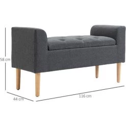 HOMCOM Banquette Coffre De Rangement 2 En 1 Design Chesterfield Assise Capitonnée Accoudoirs Courbés Pieds Effilés Bois D'hévéa Aspect Lin Gris - Gris 9 HOMCOM Banquette Coffre De Rangement 2 En 1 Design Chesterfield Assise Capitonnée Accoudoirs Courbés Pieds Effilés Bois D'hévéa Aspect Lin Gris - Gris -France HOMCOM Soldes 2022 41919007 3