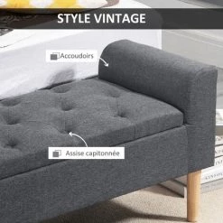 HOMCOM Banquette Coffre De Rangement 2 En 1 Design Chesterfield Assise Capitonnée Accoudoirs Courbés Pieds Effilés Bois D'hévéa Aspect Lin Gris - Gris 10 HOMCOM Banquette Coffre De Rangement 2 En 1 Design Chesterfield Assise Capitonnée Accoudoirs Courbés Pieds Effilés Bois D'hévéa Aspect Lin Gris - Gris -France HOMCOM Soldes 2022 41919007 4