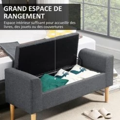 HOMCOM Banquette Coffre De Rangement 2 En 1 Design Chesterfield Assise Capitonnée Accoudoirs Courbés Pieds Effilés Bois D'hévéa Aspect Lin Gris - Gris 11 HOMCOM Banquette Coffre De Rangement 2 En 1 Design Chesterfield Assise Capitonnée Accoudoirs Courbés Pieds Effilés Bois D'hévéa Aspect Lin Gris - Gris -France HOMCOM Soldes 2022 41919007 5