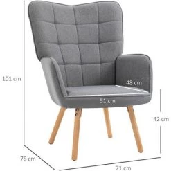 HOMCOM Fauteuil Relax Style Scandinave Dossier Capitonné Piètement Bois De Hêtre Revêtement Aspect Lin Gris - Gris -France HOMCOM Soldes 2022 41919013 3