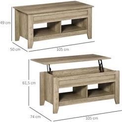 HOMCOM Table Basse Rectangulaire Plateau Relevable 2 Niches Et Coffre Panneaux Particules Aspect Chêne Clair - Beige 9 HOMCOM Table Basse Rectangulaire Plateau Relevable 2 Niches Et Coffre Panneaux Particules Aspect Chêne Clair - Beige -France HOMCOM Soldes 2022 41919017 3