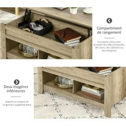 HOMCOM Table Basse Rectangulaire Plateau Relevable 2 Niches Et Coffre Panneaux Particules Aspect Chêne Clair - Beige 11 HOMCOM Table Basse Rectangulaire Plateau Relevable 2 Niches Et Coffre Panneaux Particules Aspect Chêne Clair - Beige -France HOMCOM Soldes 2022 41919017 5