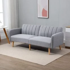 HOMCOM Canapé Convertible 2 Places Design Scandinave Dossier Inclinable 3 Positions Pieds Bois Tissu Aspect Lin Gris - Gris -France HOMCOM Soldes 2022 41919027 2
