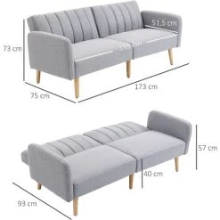 HOMCOM Canapé Convertible 2 Places Design Scandinave Dossier Inclinable 3 Positions Pieds Bois Tissu Aspect Lin Gris - Gris -France HOMCOM Soldes 2022 41919027 3