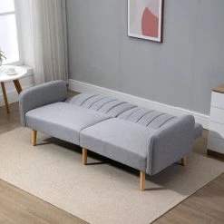 HOMCOM Canapé Convertible 2 Places Design Scandinave Dossier Inclinable 3 Positions Pieds Bois Tissu Aspect Lin Gris - Gris -France HOMCOM Soldes 2022 41919027 4