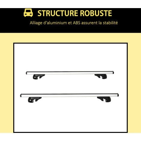 HOMCOM Barres De Toit De Voiture Verrouillables 2 Clés Fournies Dim. 135L X 5,5l X 7H Cm Aluminium Noir - Noir 6 HOMCOM Barres De Toit De Voiture Verrouillables 2 Clés Fournies Dim. 135L X 5,5l X 7H Cm Aluminium Noir - Noir – Image 4