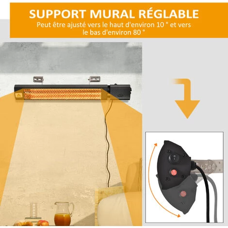 HOMCOM Chauffage Radiant Infrarouge électrique Avec Télécommande 2 Puissances 1000/2000 W Réflecteur Alu. Noir - Noir 6 HOMCOM Chauffage Radiant Infrarouge électrique Avec Télécommande 2 Puissances 1000/2000 W Réflecteur Alu. Noir - Noir – Image 4