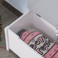 HOMCOM Banc Coffre 2 En 1 Pour Enfant Avec Compas D'abattant Et Dossier Ajouré - Pieds Bois De Pin - Structure MDF Blanc Gris - Gris -France HOMCOM Soldes 2022 41985016 5