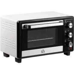 HOMCOM Mini Four 1400 W 16 L - Thermostat 230°C Max - Minuteur 60 Min - 3 Modes De Cuisson - 4 Accessoires Inclus - Acier Inox. Métal Verre Trempé Blanc Noir - Blanc