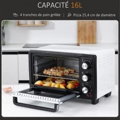 HOMCOM Mini Four 1400 W 16 L - Thermostat 230°C Max - Minuteur 60 Min - 3 Modes De Cuisson - 4 Accessoires Inclus - Acier Inox. Métal Verre Trempé Blanc Noir - Blanc 9 HOMCOM Mini Four 1400 W 16 L - Thermostat 230°C Max - Minuteur 60 Min - 3 Modes De Cuisson - 4 Accessoires Inclus - Acier Inox. Métal Verre Trempé Blanc Noir - Blanc -France HOMCOM Soldes 2022 42169102 4