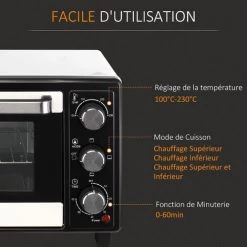 HOMCOM Mini Four 1400 W 16 L - Thermostat 230°C Max - Minuteur 60 Min - 3 Modes De Cuisson - 4 Accessoires Inclus - Acier Inox. Métal Verre Trempé Blanc Noir - Blanc 10 HOMCOM Mini Four 1400 W 16 L - Thermostat 230°C Max - Minuteur 60 Min - 3 Modes De Cuisson - 4 Accessoires Inclus - Acier Inox. Métal Verre Trempé Blanc Noir - Blanc -France HOMCOM Soldes 2022 42169102 5