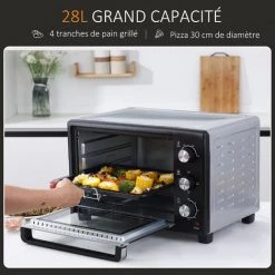 HOMCOM Mini Four 1600 W 28 L - Thermostat 230°C Max - Minuteur 60 Min - 3 Modes De Cuisson - 4 Accessoires Inclus - Acier Inox. Verre Trempé Gris Métal Noir - Gris 10 HOMCOM Mini Four 1600 W 28 L - Thermostat 230°C Max - Minuteur 60 Min - 3 Modes De Cuisson - 4 Accessoires Inclus - Acier Inox. Verre Trempé Gris Métal Noir - Gris -France HOMCOM Soldes 2022 42169104 4