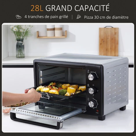 HOMCOM Mini Four 1600 W 28 L - Thermostat 230°C Max - Minuteur 60 Min - 3 Modes De Cuisson - 4 Accessoires Inclus - Acier Inox. Verre Trempé Gris Métal Noir - Gris 6 HOMCOM Mini Four 1600 W 28 L - Thermostat 230°C Max - Minuteur 60 Min - 3 Modes De Cuisson - 4 Accessoires Inclus - Acier Inox. Verre Trempé Gris Métal Noir - Gris – Image 4