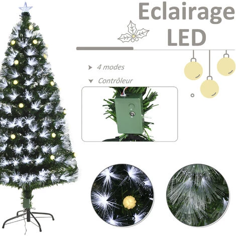 HOMCOM Sapin De Noël Artificiel Lumineux Fibre Optique LED + 26 Ampoules + Support Pied Ø 75 X 150H Cm 180 Branches étoile Sommet Brillante Vert - Vert 7 HOMCOM Sapin De Noël Artificiel Lumineux Fibre Optique LED + 26 Ampoules + Support Pied Ø 75 X 150H Cm 180 Branches étoile Sommet Brillante Vert - Vert – Image 5