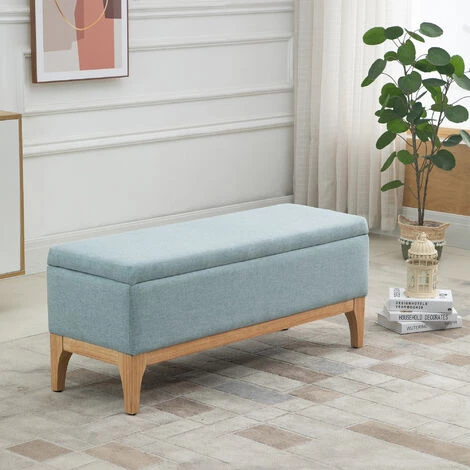 HOMCOM Banquette Coffre De Rangement 2 En 1 Style Scandinave Dim. 110L X 39l X 45H Cm Tissu Vert D'eau - Vert 4 HOMCOM Banquette Coffre De Rangement 2 En 1 Style Scandinave Dim. 110L X 39l X 45H Cm Tissu Vert D'eau - Vert – Image 2