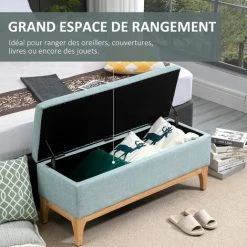 HOMCOM Banquette Coffre De Rangement 2 En 1 Style Scandinave Dim. 110L X 39l X 45H Cm Tissu Vert D'eau - Vert 10 HOMCOM Banquette Coffre De Rangement 2 En 1 Style Scandinave Dim. 110L X 39l X 45H Cm Tissu Vert D'eau - Vert -France HOMCOM Soldes 2022 42169113 4